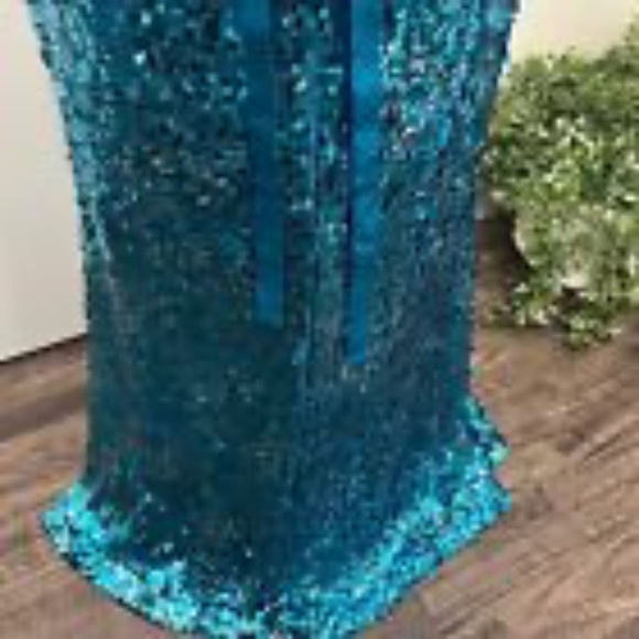 Sean Collection Sequined Lattice Back Mermaid Gown Dress Strapless Aqua Teal 10 - Picture 12 of 14